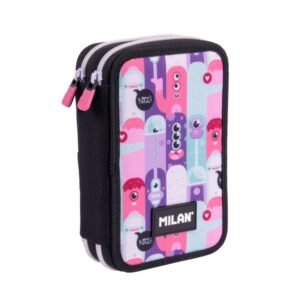 milan aliens 2 plumier de 2 pisos con regla sacapuntas gomas de borrar lapices de grafito y de colores rotuladores boligrafo azul 19.5x13x5cm color rosa