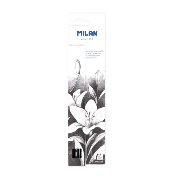 milan art pack de 3 lapices de carboncillo color negro