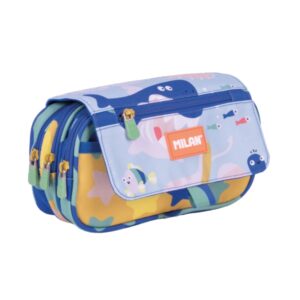 milan blue odyssey estuche portatodo con solapa cremallera 4 compartimentos 13x24x10cm multicolor