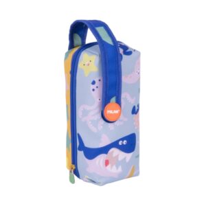 milan blue odyssey pack de 4 estuches con goma de borrar sacapuntas lapiz 3 boligrafos regla 12 lapices de colores 12 rotuladores multicolor