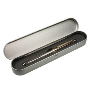 milan caja metalica con boligrafo multifuncion boligrafo azul boligrafo rojo portaminas goma de borrar color plata