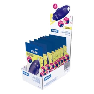 milan capsule acid expositor con 8 blisters de cuters hoja ceramica reemplazable bloqueo de seguridad ergonomico color azul