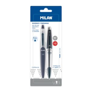 milan capsule silver pack de 1 boligrafo azul + 1 portaminas 0.5mm color azul marino