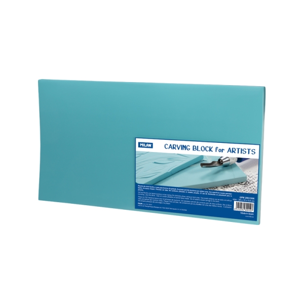 milan carving block plancha de grabado vinilo flexible formato l 28x15x0.6cm color azul