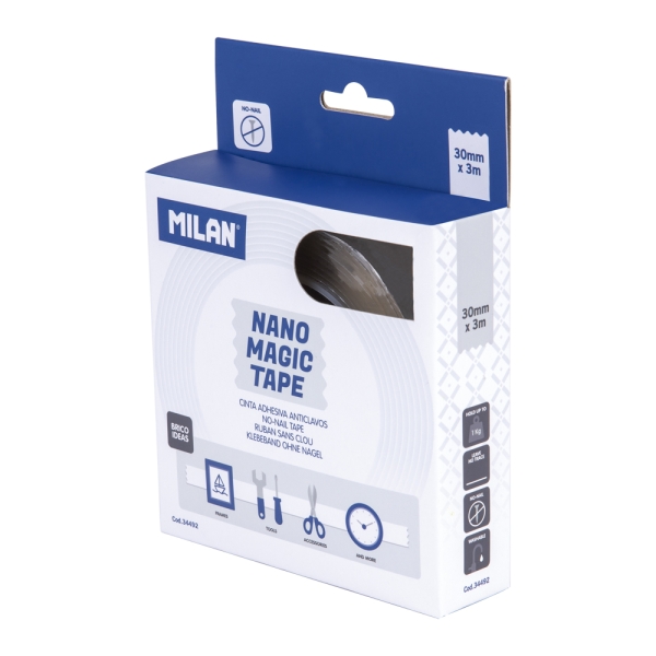 milan cinta de gel adhesivo de doble cara removible reutilizable 30x2mm x 3m color transparente