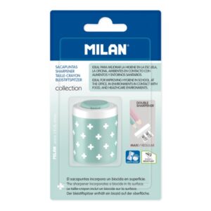 milan collection + sacapuntas doble con deposito agujero normal y maxi superficie antibacteriana color turquesa