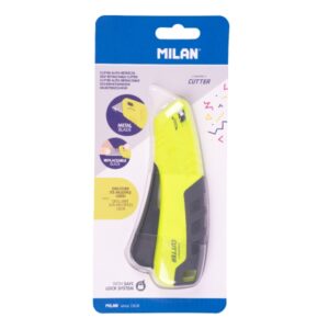 milan compact acid cuter autoretractable hoja ceramica reemplazable bloqueo de seguridad ergonomico color amarillo