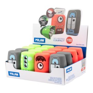 milan compact aliens expositor con 16 afilaborras goma miga de pan regular y maxi deposito integrado cuchilla de acero de seguridad colores surtidos