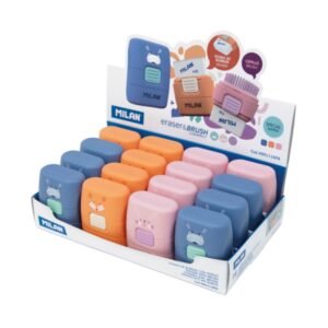 milan compact fun animals expositor con 16 gomas de borrar con cepillo colores surtidos