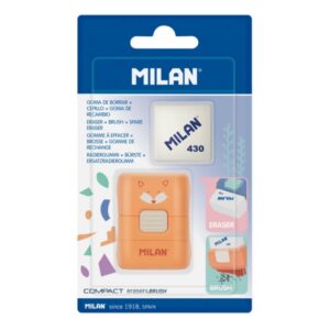 milan compact fun animals goma de borrar con cepillo incluye recambio colores surtidos
