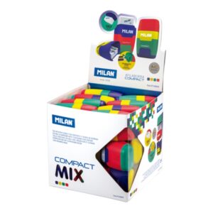 milan compact mix expositor con 24 afilaborras goma miga de pan deposito integrado cuchilla de acero de seguridad colores surtidos