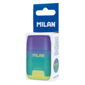 milan compact sunset afilaborra con 2 gomas de borrar sacapuntas doble cuchilla de seguridad color turquesa