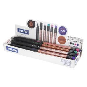milan copper expositor con 24 lapices de grafito hb con goma colores surtidos