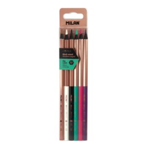 milan copper pack de 6 lapices de colores madera negra mina gruesa hexagonales colores surtidos