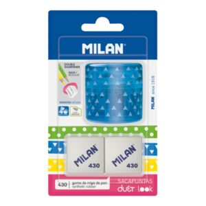 milan duet look pack de sacapuntas + 2 gomas 430 color azul