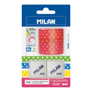 milan duet look pack de sacapuntas + 2 gomas 430 color rosa