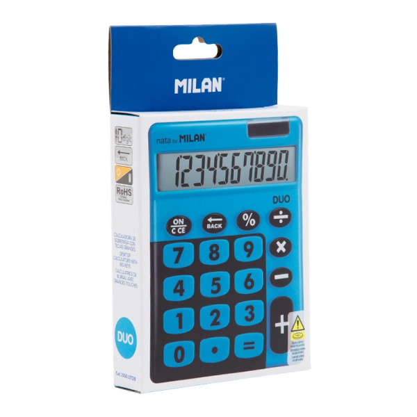 milan duo calculadora de sobremesa 10 digitos embalaje de carton color azul
