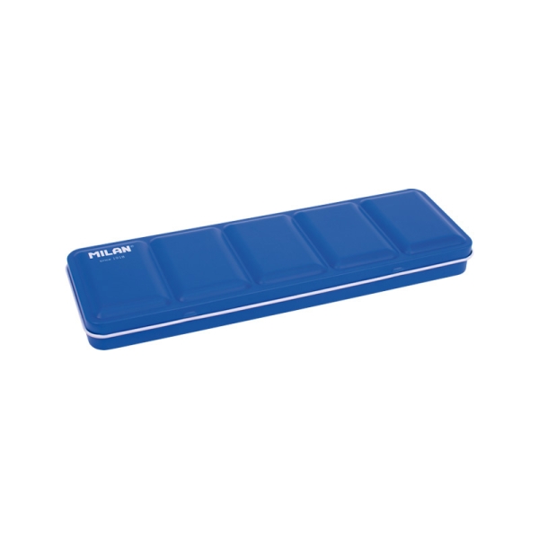 milan estuche vacio para 24 medios godets de acuarela metalico bandeja abatible anilla posterior color azul marino