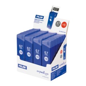 milan expositor con 24 cajas de 12 minas 0.7mm dureza hb color azul
