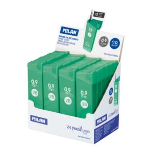 milan expositor con 24 cajas de 12 minas grafito 0.9mm dureza 2b color verde