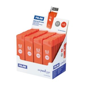 milan expositor con 24 cajas de 120 minas 0.5mm dureza hb color naranja