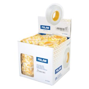 milan expositor con 28 rollos cinta adhesiva de doble cara 15mm x 10m color transparente