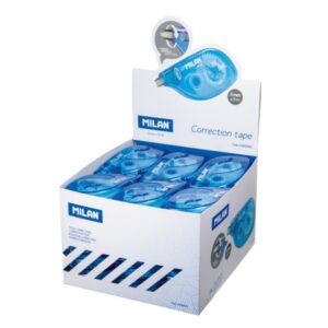 milan expositor con 36 cintas correctoras 5mm x 8m color azul