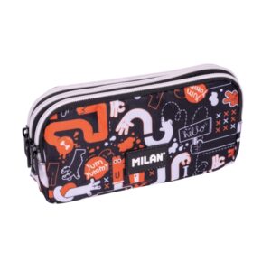milan fingers estuche portatodo cremallera 3 compartimentos 22x11x6.5cm color naranja