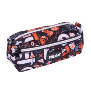 milan fingers estuche portatodo rectangular 2 cremalleras 21x8.5x6.1cm color naranja