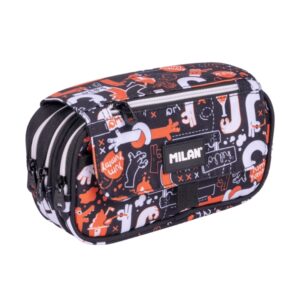 milan fingers estuche portatodo con solapa cremallera 4 compartimentos 13x24x10cm color naranja