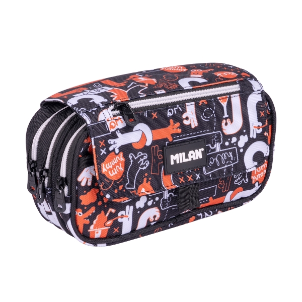 milan fingers estuche portatodo con solapa cremallera 4 compartimentos 13x24x10cm color naranja