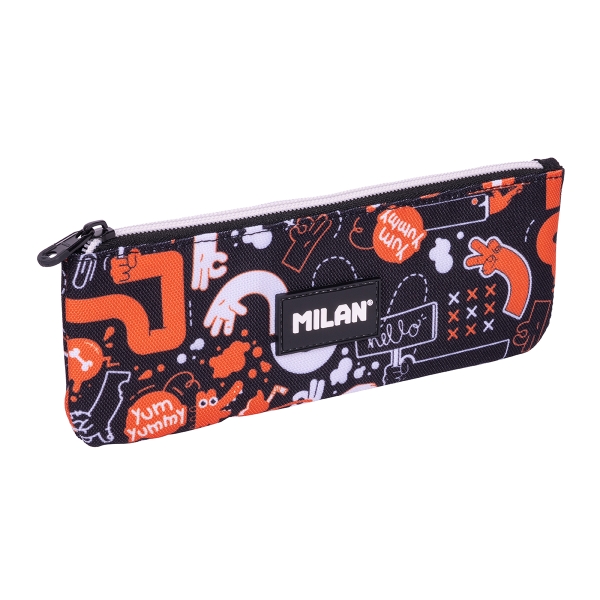 milan fingers estuche portatodo plano compacto cierre de cremallera 23x9x1.5cm color naranja