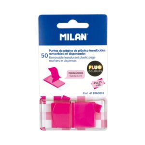 milan fluo dispensador 50 marcadores reposicionables translucidos 45x25mm color rosa