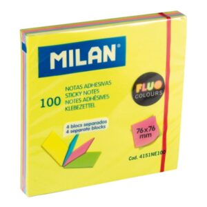 milan fluo pack de 100 notas adhesivas colores neon 76x76mm colores surtidos