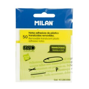 milan fluo pack de 50 notas adhesivas translucidas removibles 76x76mm color amarillo