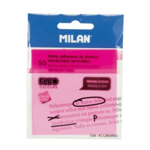 milan fluo pack de 50 notas adhesivas translucidas removibles 76x76mm color rosa