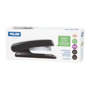 milan grapadora metalica cuerpo de plastico hasta 20 hojas base 12.5cm grapas 24/6 y 26/6 color negro