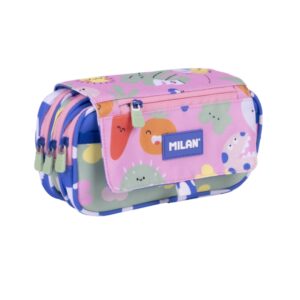 milan green and grow estuche portatodo con solapa cremallera 4 compartimentos 13x24x10cm multicolor