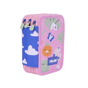 milan green and grow plumier de 3 pisos con goma de borrar sacapuntas lapiz 3 boligrafos regla 12 lapices de colores 6 lapices de colores metalizados 5 fluorescentes tijeras y 18 rotuladores 19.5x13x7.5cm multicolor