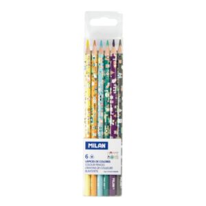 milan happy bots pack de 6 lapices de colores dibujos infantiles triangulares colores surtidos