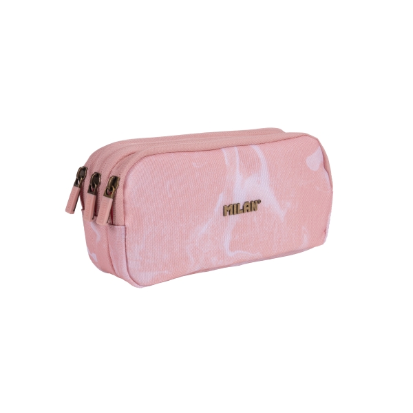 milan lava estuche portatodo cremallera 3 compartimentos 22x11x6.5cm color rosa