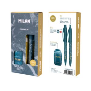 milan lava pack de boligrafo + portaminas 0.5mm + afilaborra caja de regalo color azul
