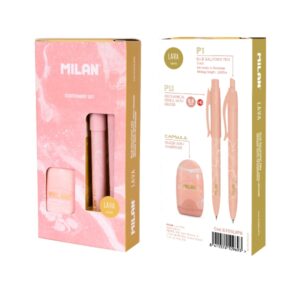 milan lava pack de boligrafo + portaminas 0.5mm + afilaborra caja de regalo color rosa