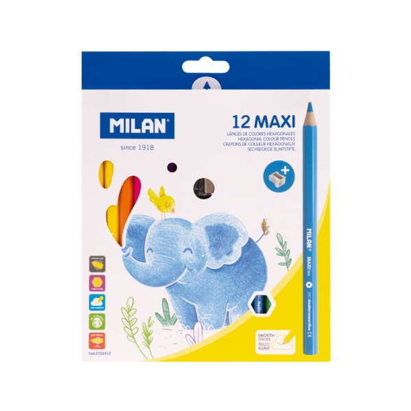 milan maxi pack de 12 lapices de colores incluye sacapuntas hexagonales colores surtidos