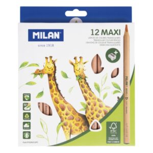 milan maxi pack de 12 lapices de colores madera certificada fsc incluye sacapuntas triangulares colores surtidos