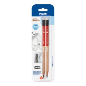 milan maxi pack de 2 lapices + goma + 1 sacapuntas dureza media hb color rojo