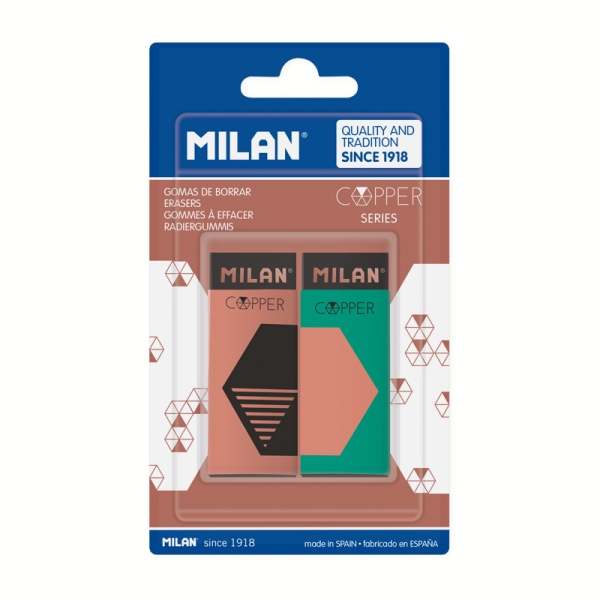 milan nata 320 copper pack de 2 gomas de borrar no abrasiva color negro