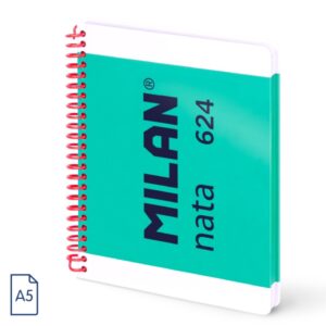 milan nata 624 cuaderno a5 con espiral hojas blancas 80 hojas de 95g tapa dura color verde