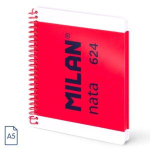 milan nata 624 cuaderno a5 con espiral papel a lineas de 7mm 80 hojas de 95g tapa dura color rosa