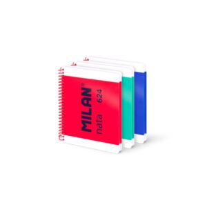 milan nata 624 pack 3 cuadernos a5 con espiral cuadriculado 80 hojas de 95gr tapa dura colores surtidos